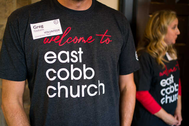 Welcome to East Cobb Church Volunteer T-Shirt Close-Up